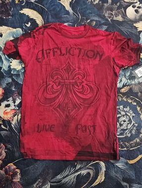 Affliction Men's Red Graphic Crew Tee with Black Print